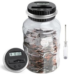 Large Digital Coin Counting Bank 1.8L LCD Coin Jar US Coins Silver