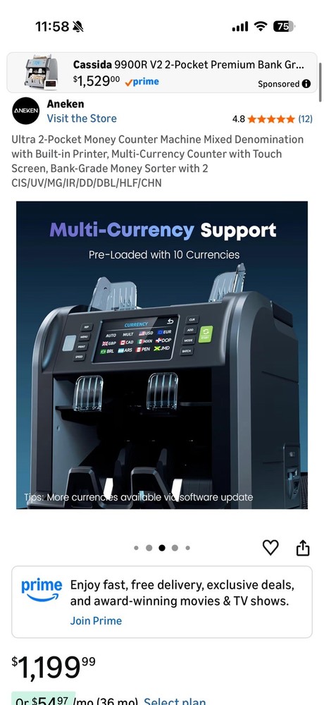 Aneken Ultra 2-Pocket Money Counter Machine Mixed Denomination