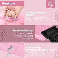 Portable Metal Cash Box with Lock – 9-Compartment Money Tray for Small Business,