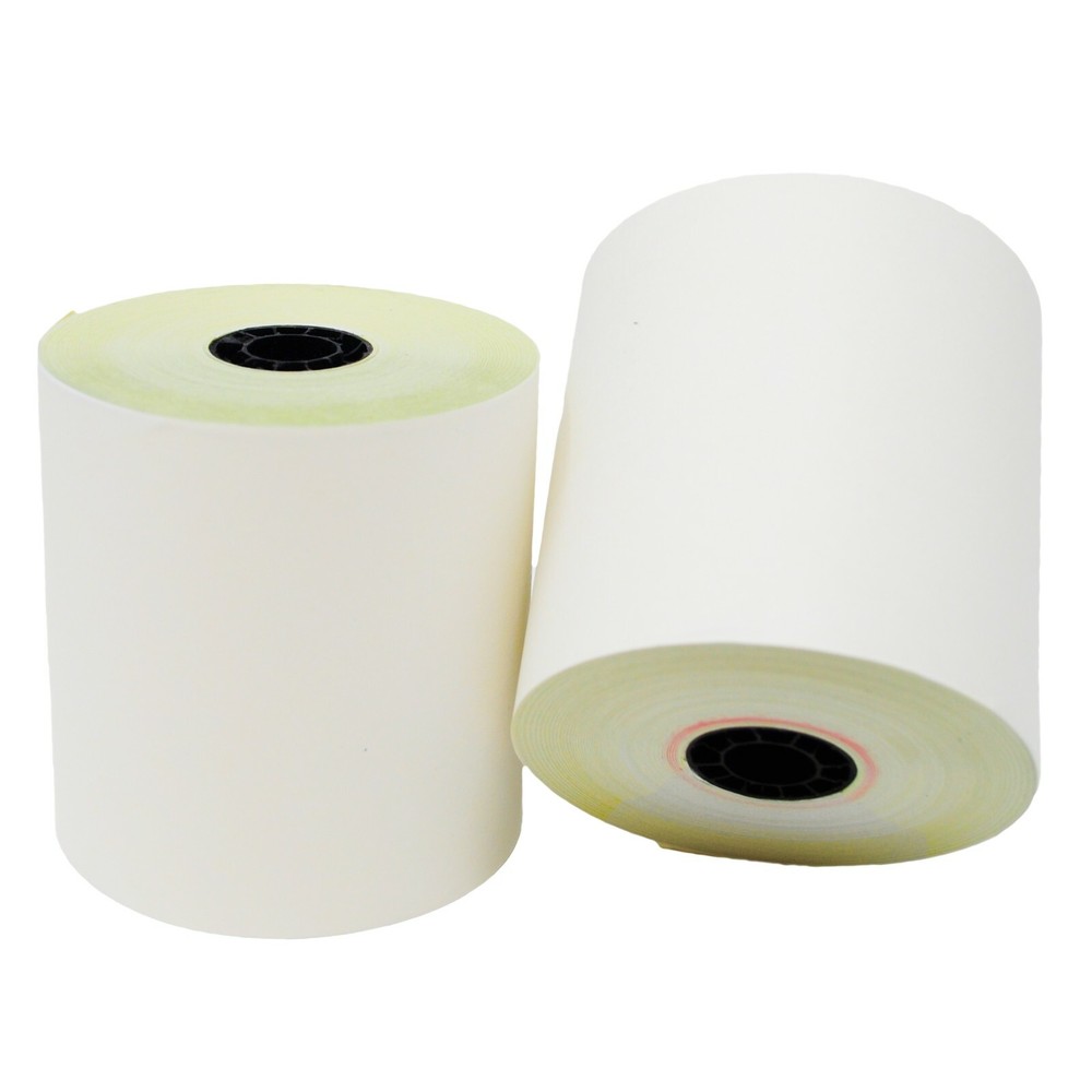 10 Roll 2 Ply Carbonless Rolls 3″ x 90′ 2Ply White/Canary Kitchen Receipt Paper