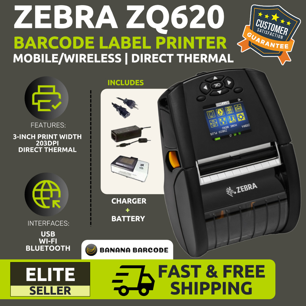 ✅Zebra ZQ620 Mobile Wireless Label Printer | w/ Battery, Charger, Belt Clip!🔥⭐