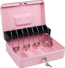 Compact Tiered Cash Box – Key Lock Security, 11.8 X 9.5 Inches – Chic Pink Color