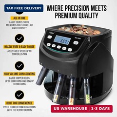 Kolibri KCS-2000 Professional USD Coin Counter Machine, Coin Sorter, Wrapper/Rol