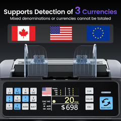 Money Counter with Value Counting, Top-Loading Bill Counter for USD/EUR/CAD, 3.5