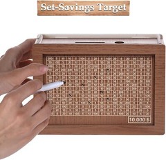 $10000 Cash Vault Wooden Savings Box Cash Saver Money Saving Challenge Coin