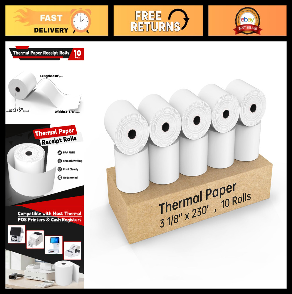 230 Thermal Paper Receipt Rolls – 10 Pack, 80mm BPA Free for POS Printers