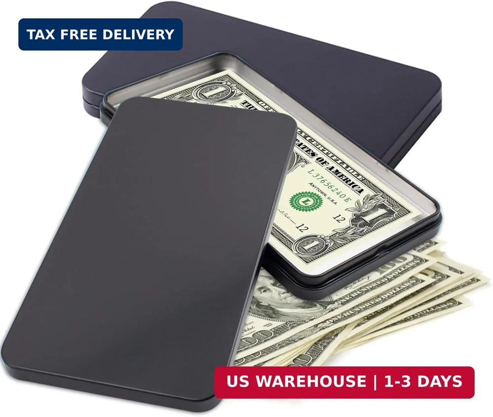 2 PCS Black Metal Cash Box – Single Row Currency Tray Money Holder with Lid – Mo