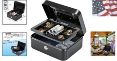 Medium Cash Box with Removable Money Tray, Key Lock Metal Storage Box with 2 …