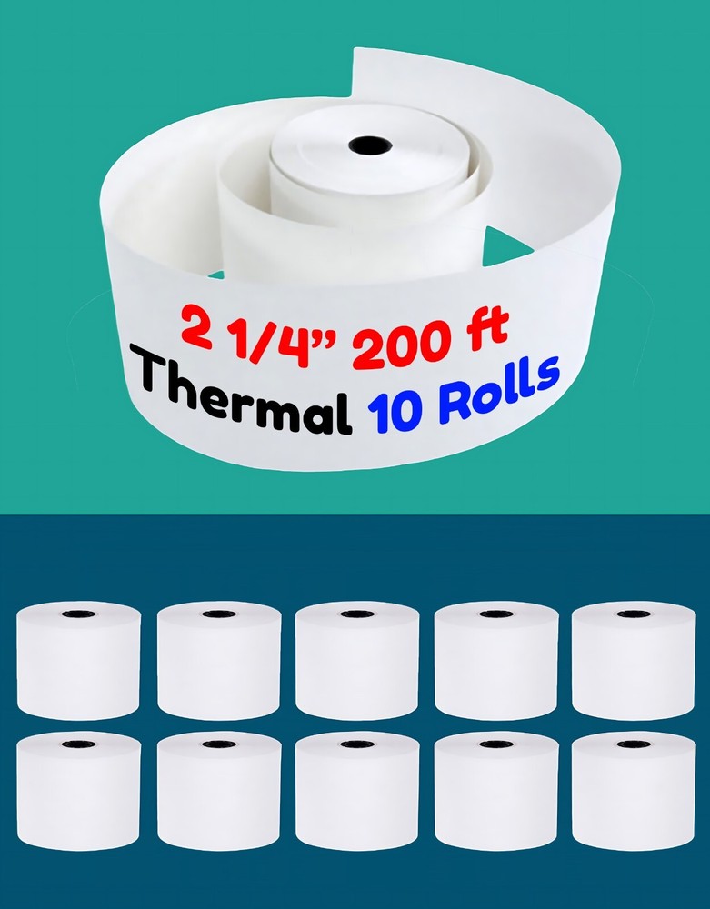 2 1/4″ x 200′ Thermal Receipt Paper 10 Rolls Cash Register BPA Free for Sam4s