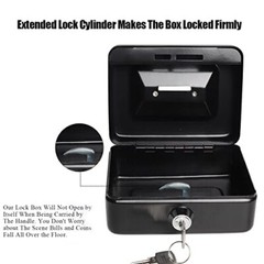 Small Cash Box with Lock and Slot – Metal Coin Bank Small Lock X-Small Black