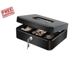 Water-Resistant Steel Cash Box with Double Layers and Key Lock for Security