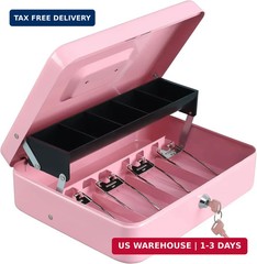 xydled Cash Box with Money Tray and Key Lock,Tiered, Cantilever Design,4 Bill /