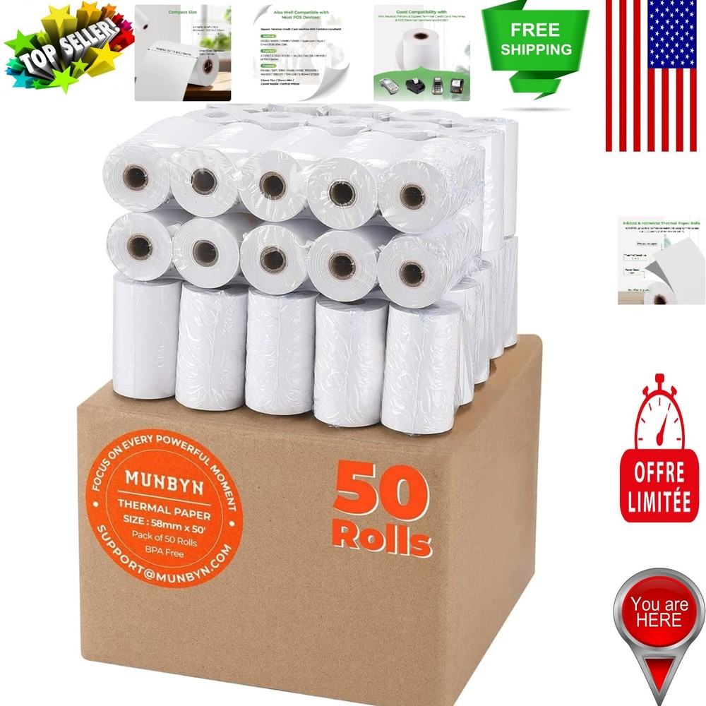 Versatile 50 Pack of 2 1/4″ x 50′ Thermal Paper Rolls – Compatible with All POS