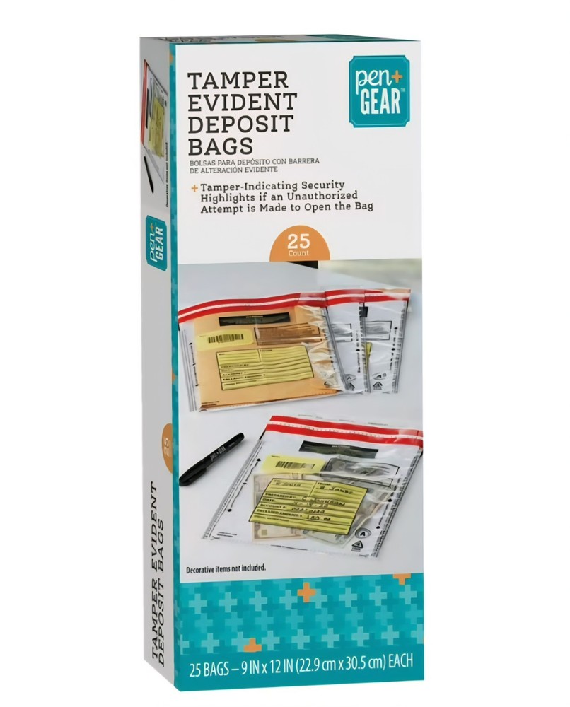 PEN+GEAR 9×12” Tamper Proof Evident Bank Deposit Bags for Cash Coins 25-Pack