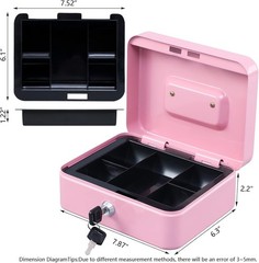 Stylish Medium Cash Lock Box – Key Control, 7.87″ Pink, Ideal for Business Use