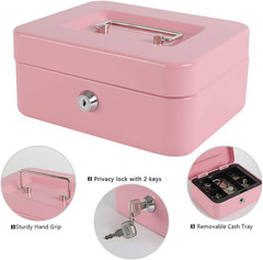 Locking Steel Medium Cash Box with Removable Coin Tray and Key Lock,7.87″X 6.30″