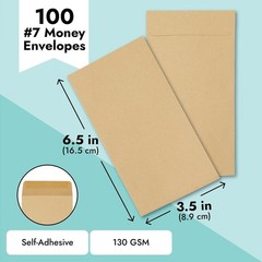 100 Pack Brown #7 Small Money Envelopes for Cash, 3.5 X 6.5 Inch Budgeting, Bank