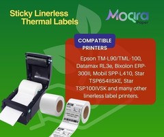 Moqra Sticky Thermal Receipt Paper Rolls 80mm x 170ft Linerless 12 Pack