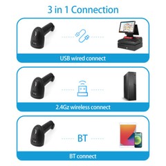 Wireless 1D Barcode Scanner 2.4G + BT + USB Wired Compatible with Android F8M4