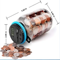 1.8L Digital Coin Counter Money Piggy Bank ABS Jar LCD Display Lock 2 Keys