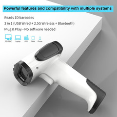Laser Wireless Handheld Barcode Reader with Stand Bluetooth & 2.4Ghz and USB Wir