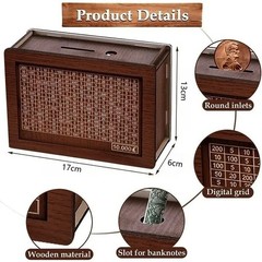 $10000 Money Saving Challenge Box Cash Vault Wooden Savings Box Cash Saver w/pen