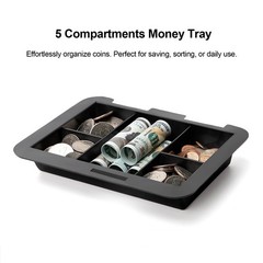Medium Steel Cash Box with Money Tray, Lock Box, Black