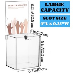 Large Acrylic Donation Box with Lock 6.7x5x16″ Clear Suggestion Ballot Tin