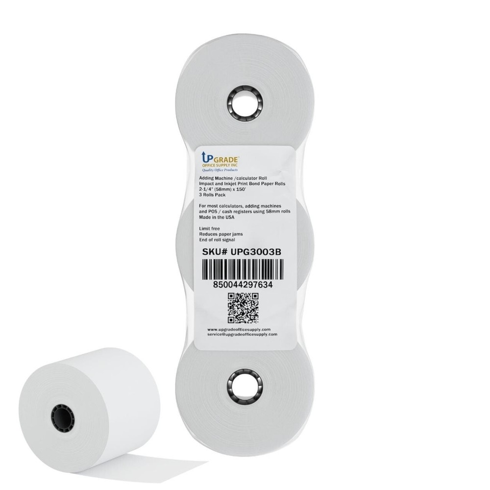 Upgrade Office Supply UPG3003B Adding Machine Rolls 2-1/4″ x 150 ft, 3-Pack, USA