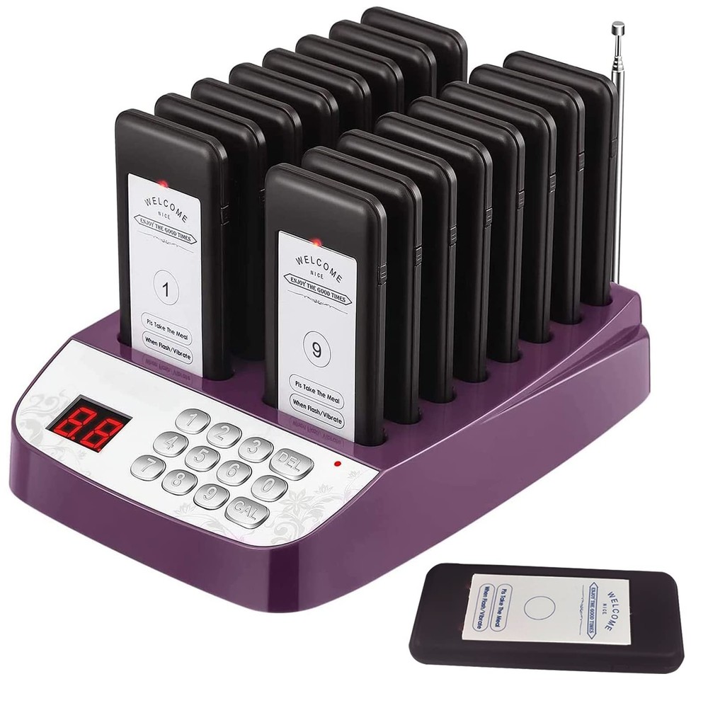 Pager Restaurant System 16 Buzzers Vibration Flashing Wireless Calling Guest …