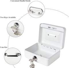 X-Small White Locking Money Box, Lightweight and Portable for Secure Savings