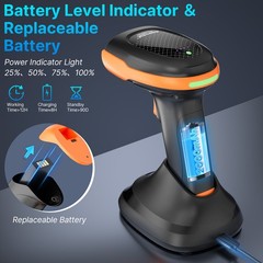 2.4GHz Bluetooth Wireless Barcode Scanner with Cradle and USB Cable for Retail
