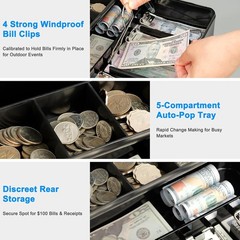 KYODOLED Cash Box with Key Lock–0.7mm Thick Metal Money Box for Flea Market Vend