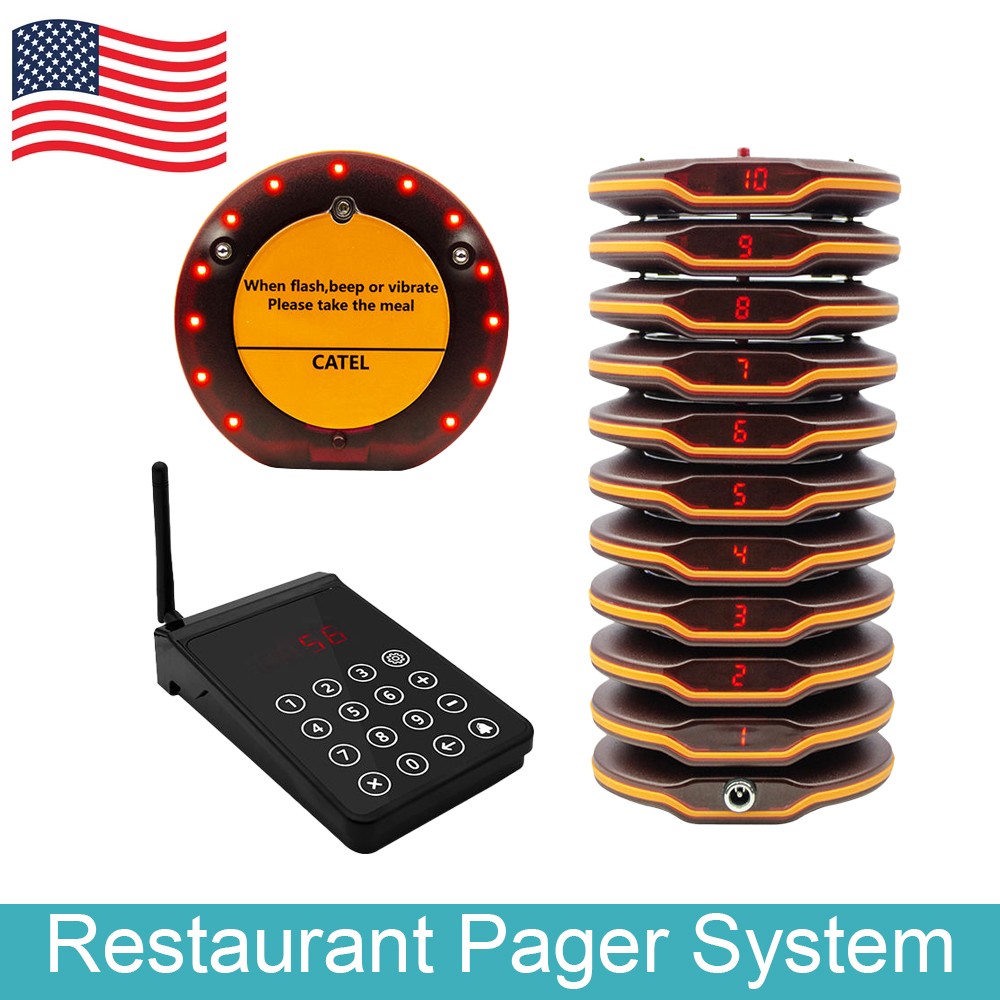 Wireless Paging System 10 Coaster Pager Waiter Call System 433MHz for Restaurant