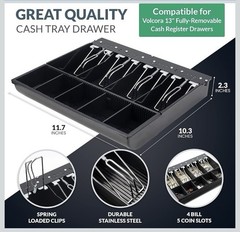 Volcora Cash Drawer Tray – 14.1 x 13 x 2.5 Inch Cash Register Insert