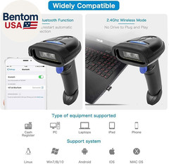 Bluetooth Barcode Scanner, Compatible with 2.4G Wireless & Bluetooth Function &