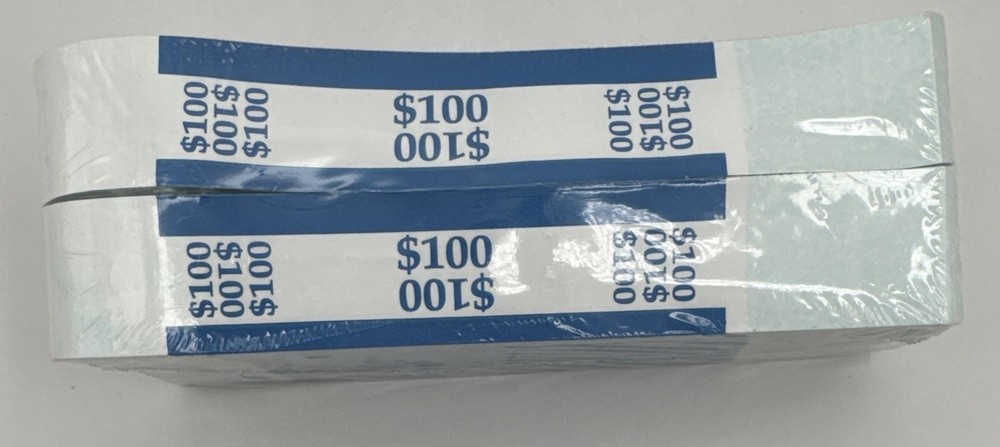 1000 – Blue $100 Cash Money Self-Sealing Straps Currency Bands New Sealed