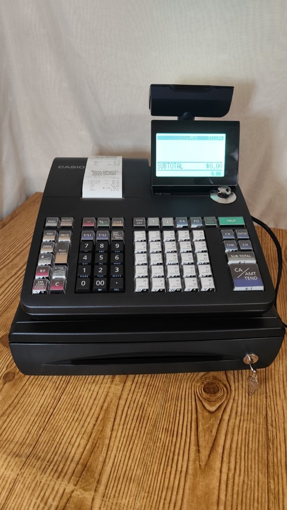 Casio PCR-T500 Electronic Cash Register w/ Operating & Drawer Keys Tested Works!