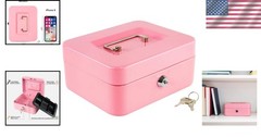 Stylish Medium Cash Lock Box – Key Control, 7.87″ Pink, Ideal for Business Use