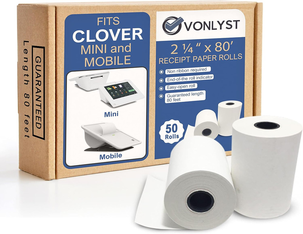 Thermal Receipt Paper Rolls for Clover Mini & Clover Mobile – 2 1/4” X 80’ BPA F