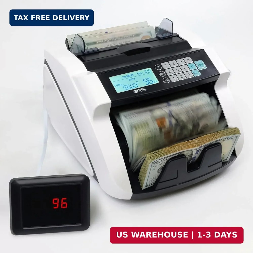 Large Money Counter Machine, USD/EUR/GBP/CAD Counterfeit Bill Detector with LCD