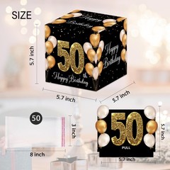 50th Birthday Money Box Cash Pull Out Gift Surprise Black Gold With 50 Bags