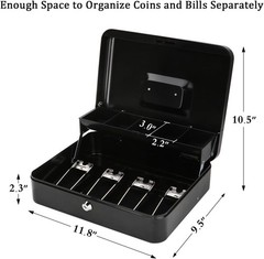 Scratch Resistant Black Cash Box with Key Lock – Essential for Small Businesses