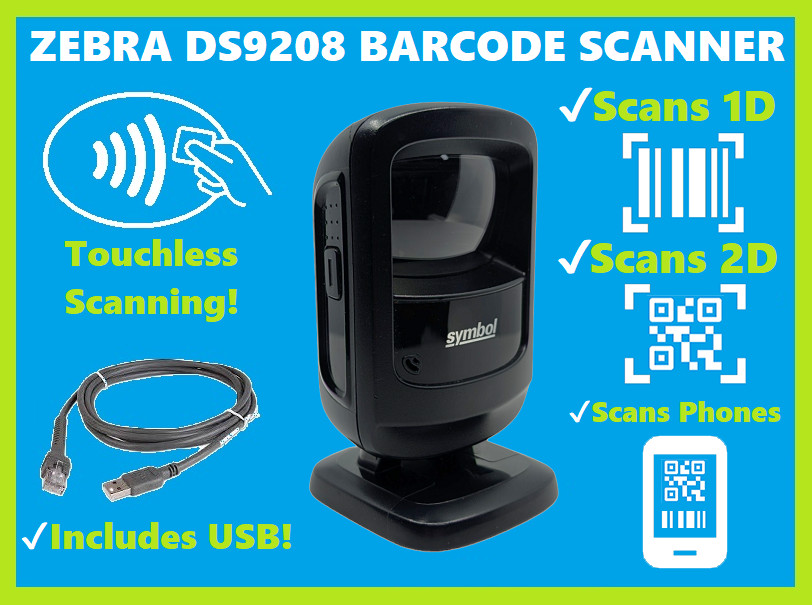 Zebra Symbol DS9208 2D/1D/QR Code Scanner, Touchless Scanning w/ USB Cable!🔥⭐