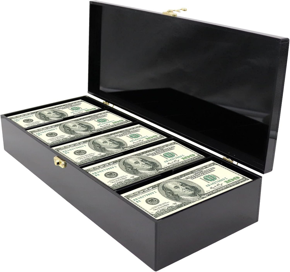 Black Acrylic Lockable Currency Tray, 5 Compartment Money Organizer for Cash, Ca