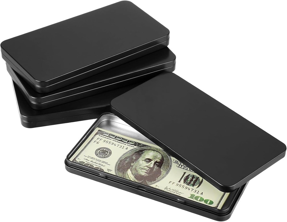 4 Pack Metal Rectangular Cash Box with Lid, Money Holder for Coins, Jewelry & St