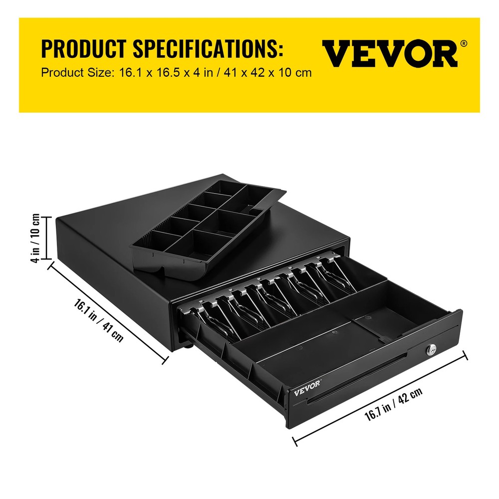 SucceBuy Cash Register Drawer 16 12 V for POS System Tray Removable Coin