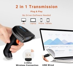 2PCS Tera Barcode Scanner Wireless 1D Versatile 2in1 2.4Ghz Wireless + USB 2.0