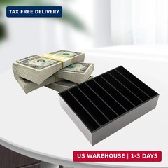 Money Organizer for Cash, 8 Compartment Black Acrylic Money Holder, Cash Tray, C