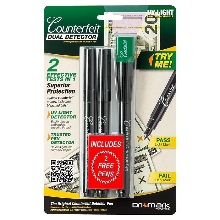 DriMark Counterfeit 3 Pen Combo 1 with UV Light – Detect Fake Bills NEW SEALED